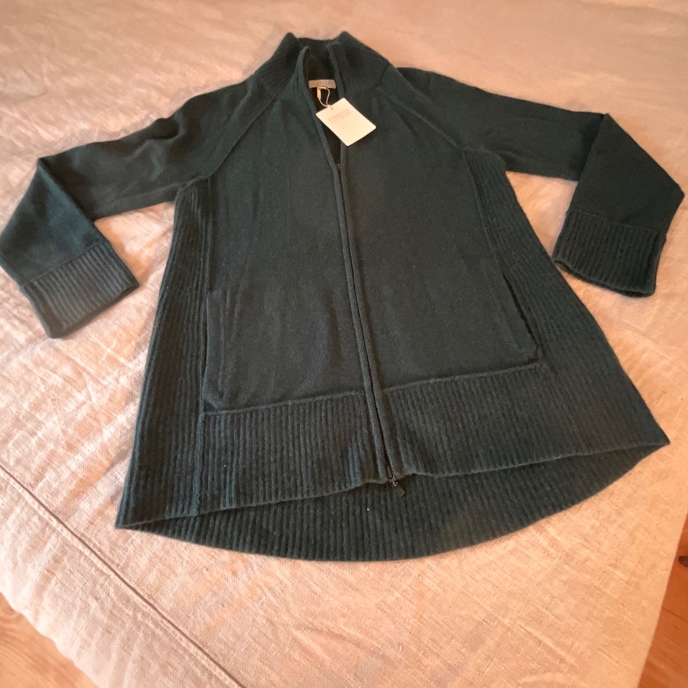 NWT  Kinross Cashmere sporty zip mock cardi